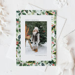 Cartão Postal De Festividades Watercolor Holly Greenery - Foto de Natal<br><div class="desc">Espalhe a alegria das festas com a nossa bela foto de cartão de Natal com uma bela design de aquarela de verde variegado e sagrado. Perfeito por compartilhar seus momentos favoritos com entes queridos. Personalize o seu cartão postal de férias com a sua foto favorita da família e com uma...</div>