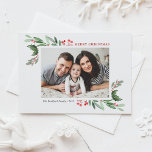 Cartão Postal De Festividades Watercolor Holly Greenery Foto Feliz Natal<br><div class="desc">Feliz Natal! Envie a sua família e amigos seus cartões de natal mais quentes com este cartão postal de Natal personalizável com aquarela. Apresenta ilustrações de aquarelas de saltos e verde festivo. Personalize adicionando uma foto paisagem e seus textos. Este cartão-postal de Natal com aquarela está disponível em outros estoques...</div>