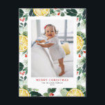 Cartão Postal De Festividades Watercolor Lemon e Greenery Foto de Natal<br><div class="desc">Comemore a temporada com um toque pessoal usando nosso cartão postal de Natal com fotos personalizáveis. Apresentando um lindo padrão aquoso de limões, salgados, e verde de inverno, esta carta traz um sabor festivo fresco aos seus cartões de natal. Perfeito para enviar mensagens de feriado, cada cartão pode ser facilmente...</div>