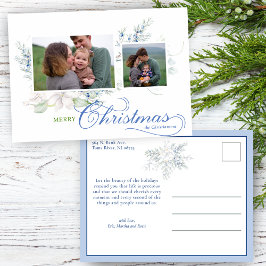 Cartão Postal De Festividades Watercolor Merry Christmas Script Juniper 2-Photo