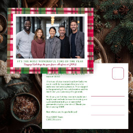 Cartão Postal De Festividades Watercolor Plaid Christmas Custom Photo Business