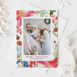 Cartão Postal De Festividades Watercolor Poinsettia Foto de Quadro Floral Natal