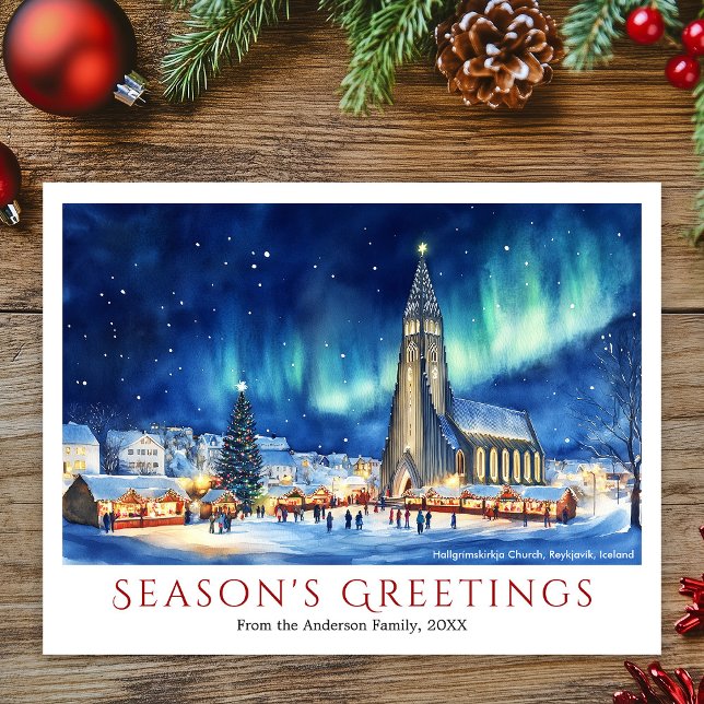 Cartão Postal De Festividades Watercolor Reykjavik Islândia Viagem Natal (Watercolor Reykjavik Iceland Travel Christmas Holiday Postcard)