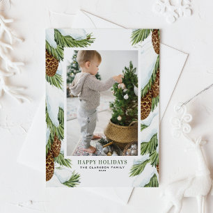 Cartão Postal De Festividades Watercolor Snowy Pinecones Foto de Feriados Felize