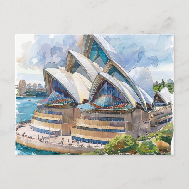 Cartão Postal De Festividades Watercolor Sydney Opera House Aussie (Frente)