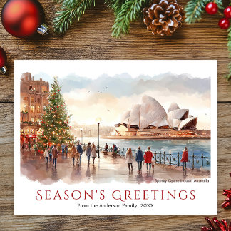 Cartão Postal De Festividades Watercolor Sydney Opera House Austrália Natal