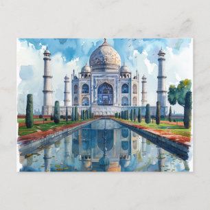 Cartão Postal De Festividades Watercolor Taj Mahal India Landmark