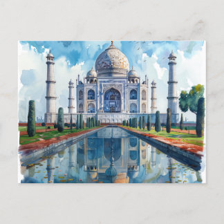 Cartão Postal De Festividades Watercolor Taj Mahal India Landmark