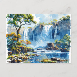 Cartão Postal De Festividades Watercolor Waterfall Victoria Falls Nature