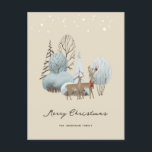 Cartão Postal De Festividades Watercolor Winter Forest Deer Felry Christmas<br><div class="desc">Cartaz de Natal Feliz,  com uma cena de inverno a aquarela,  com um pinto e um pinto numa floresta nevada e estrelas brilhantes sobre eles. Personalize facilmente este cartão postal de feriado alegre com seu nome de família,  endereço de retorno e texto adicional,  conforme desejado.</div>