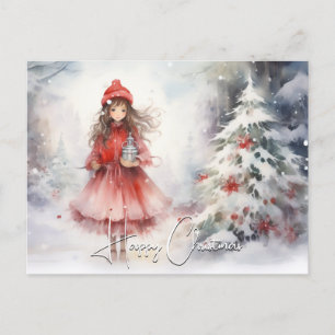 Cartão Postal De Festividades Watercolor Winter Wonderland Christmas Sprite