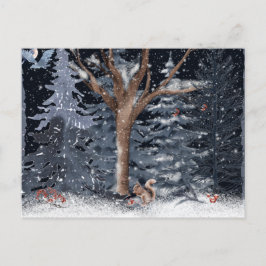 Cartão Postal De Festividades Watercolor Winter Woodland