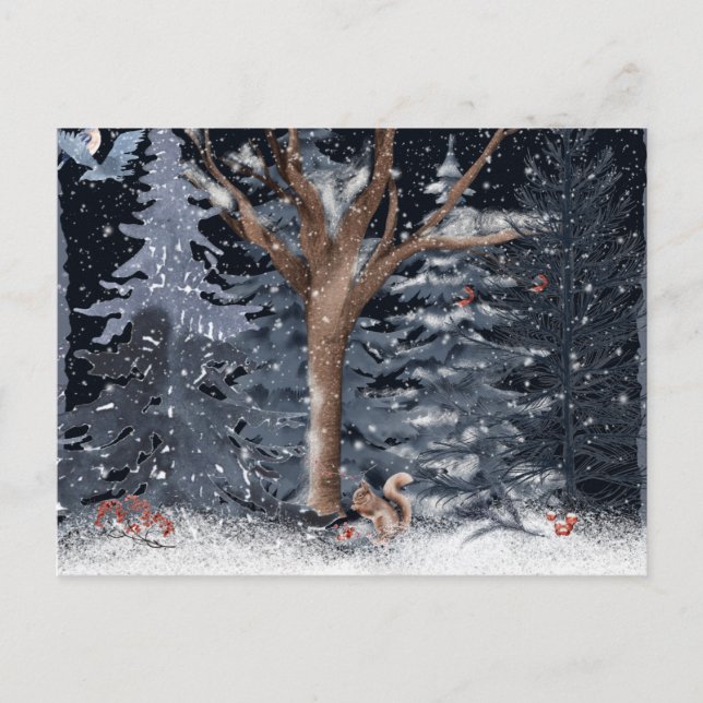 Cartão Postal De Festividades Watercolor Winter Woodland (Frente)