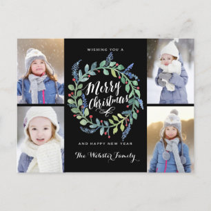 Cartão Postal De Festividades Watercolor Wreath 4 Foto Natal Preto