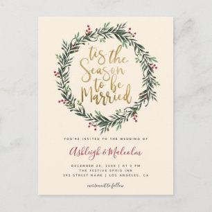 Cartão Postal De Festividades Watercolor Wreath Tis The Season Weding