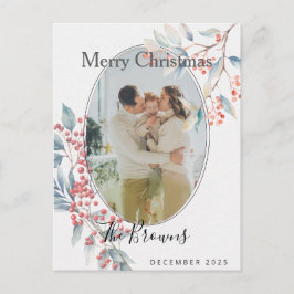 Cartão Postal De Festividades Watercolour Winter Berries Photo X-mas Postcard