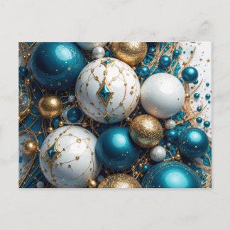 Cartão Postal De Festividades Weihnachtskugeln Blau Gold Premium