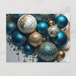 Cartão Postal De Festividades Weihnachtskugeln Gold Blau Luxus Fest