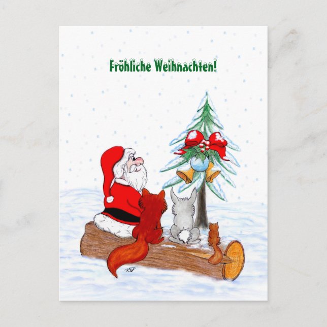 Cartão Postal De Festividades Weihnachtsmann Kaninchen Fox Eichhörnchen, Deutsch (Frente)