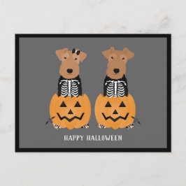 Cartão Postal De Festividades Welsh Terrier Halloween Skeleton