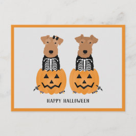 Cartão Postal De Festividades Welsh Terrier Halloween Skeleton