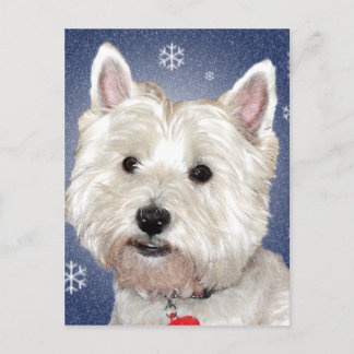 Cartão Postal De Festividades Westie de NATAL AZUL
