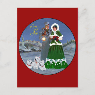 Cartão Postal De Festividades Westies e Canções de Natal da Família