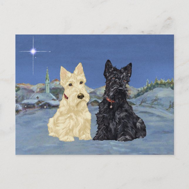 Cartão Postal De Festividades Whaten Black Scotties Natal (Frente)
