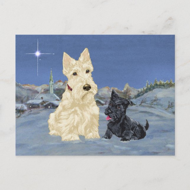 Cartão Postal De Festividades Whaten Scottie e Pup Christmas (Frente)