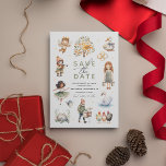 Cartão Postal De Festividades Whimsical 12 dias de Natal'<br><div class="desc">Adicione charme ao seu evento de feriado com estes Whimiscal 12 dias de Natal Salve os Cartões-postais de data. Apresentando ilustrações de aquarela de cada personagem da música festiva clássica, esta modelo moderna é fácil de personalizar com seus próprios detalhes de evento. Faça com que você salve a data memorável...</div>