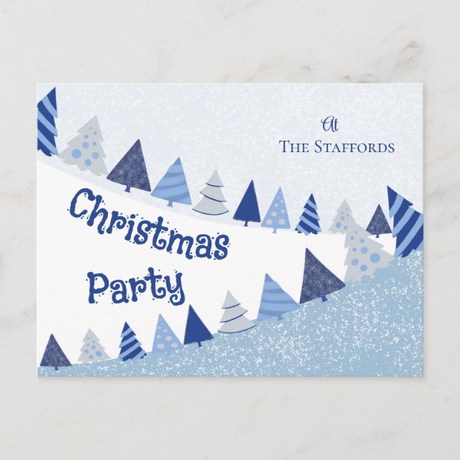 Cartão Postal De Festividades Whimsical Blue Trees Invitation Holiday Postcard (Frente)