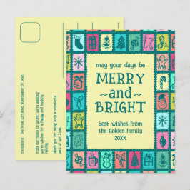 Cartão Postal De Festividades Whimsical Christmas Grid Cute Custom