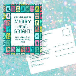 Cartão Postal De Festividades Whimsical Christmas Grid Cute Custom