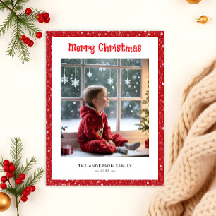 Cartão Postal De Festividades Whimsical One Photo Winter Christmas