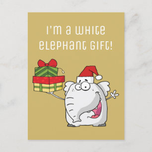 Cartão Postal De Festividades White Elephant Santa Hat dá cartoon