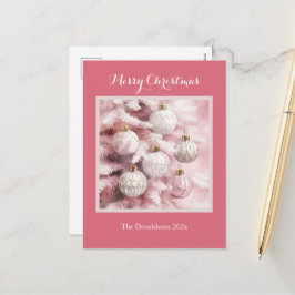 Cartão Postal De Festividades White Pink Vintage Ornaments Christmas Postcard