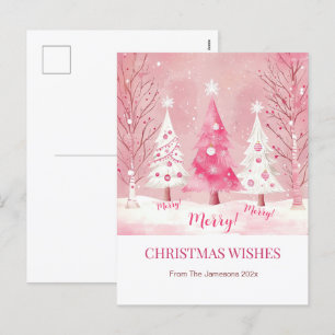 Cartão Postal De Festividades White Retro Natal Cor-de-Rosa