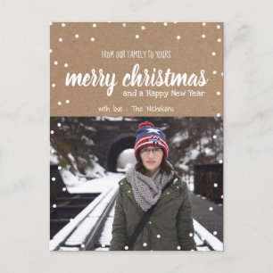 Cartão Postal De Festividades White Script Kraft de Feliz Natal   Foto