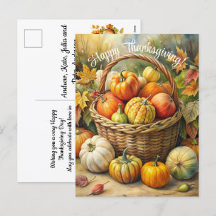 Cartão Postal De Festividades Wicker Basket com Pumpkins Feliz Ação de Graças
