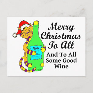 Cartão Postal De Festividades Winey Cat Natal "...E Para Todos Os Bons Vinhos"