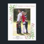 Cartão Postal De Festividades Winter Deixa Foliage Berry Feliz Foto de Natal<br><div class="desc">Elegante Moderno Foliage Greenerage deixa pines Berries Dourado Quadro Feliz Feriado de Natal Cartão-Postal</div>