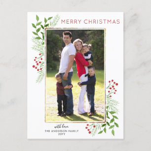 Cartão Postal De Festividades Winter Deixa Foliage Berry Feliz Foto de Natal