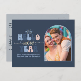 Cartão Postal De Festividades Winter Dusk New Year Retro Modern Blue Photo