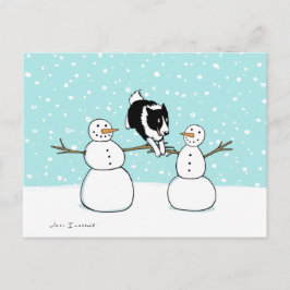 Cartão Postal De Festividades Winter Fun Border Collie | Feriado de Natal de Cão
