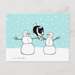 Cartão Postal De Festividades Winter Fun Border Collie Feriado de Natal para c