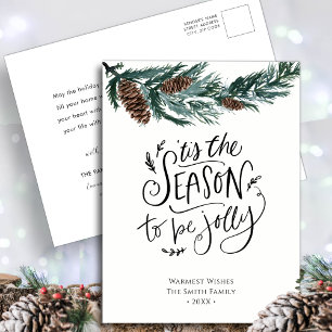 Cartão Postal De Festividades Winter Nature Watercolor Pine Cone Christmas