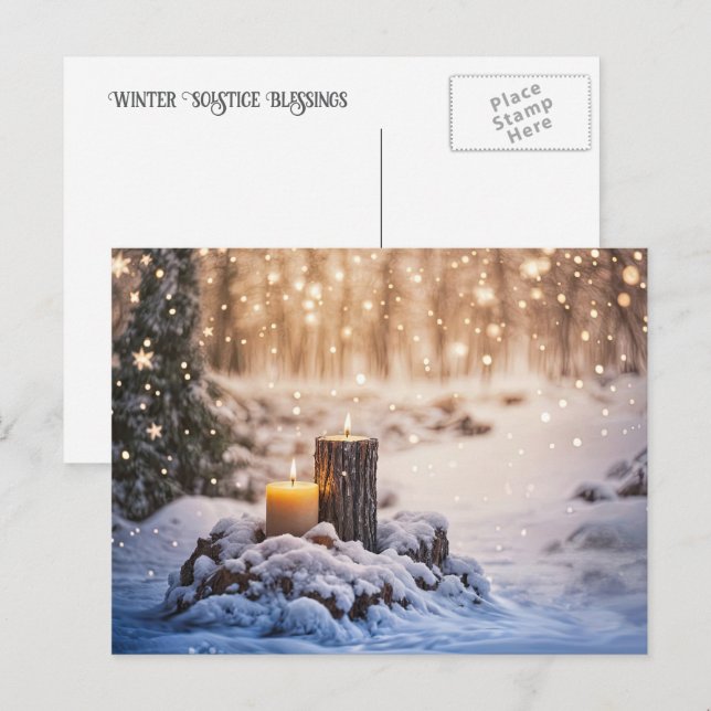 Cartão Postal De Festividades Winter Solstice Yule Candles in Snow (Frente/Verso)