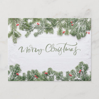 Cartão Postal De Festividades Winter Wonderland Merry Christmas Calligraphy Pine