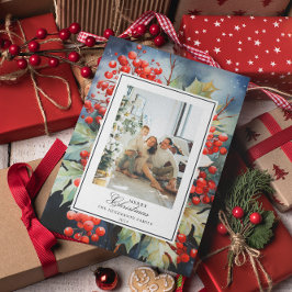 Cartão Postal De Festividades Winterberry Botanical Watercolor Foto de Natal