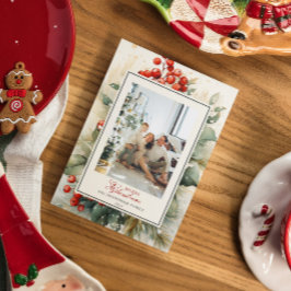 Cartão Postal De Festividades Winterberry Botanical Watercolor Foto de Natal